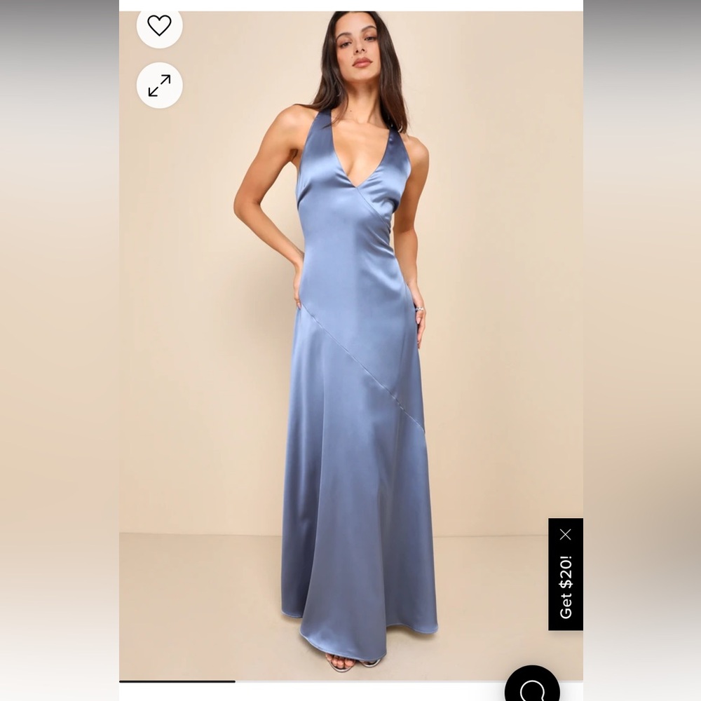 Lulus Slate Blue Satin Twistback Dress